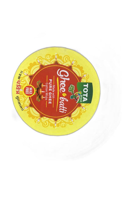 TOTA Wax Free Pure Cow Ghee Diya Cotton Wicks - Yellow | Pack of 1 | 90 Ghee Batti