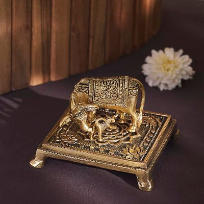 ESPLANADE Brass Kamadhenu Kamdhenu Cow with Calf Idol, Small 2" Murti, Vastu Decor for Wealth, Health, Peace & Happiness Detailing & Light Weight