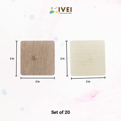 IVEI DIY Ply Wood Sheet Square Craft Magnet - Plain Plywood Fridge Magnet Blanks Cutouts - Set of 20-2" Inches - Magnets for Painting Decoupage Resin Art Work & Decoration