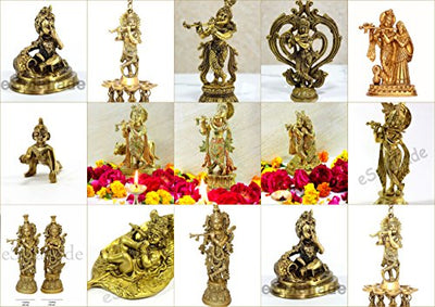 StonKraft - Radha Krishna Pair Murti Idol Statue Sculpture - Brass- Antique