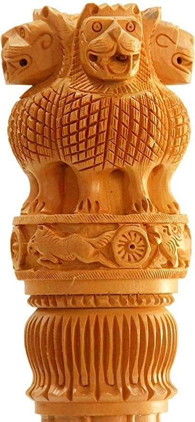 ESPLANADE Wooden Ashok Sthambh, Ashoka Stambh Stoop Pillar Statue Showpiece - Gift for Government Employees Office Table Decoration (12")