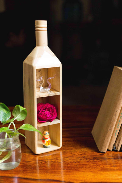 IVEI Wooden Shot Glass Holder - Handcrafted Wooden Bottle-Shaped Shots Glass Holder Tray/Stationery Holder - Wooden Holder for Tequila - 3 Shot Glass Serving Set - Innovative Desk Organizer
