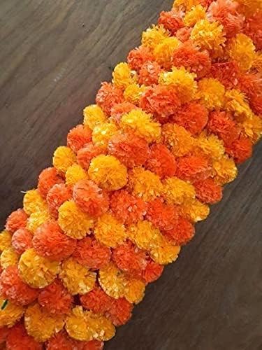eSplanade Artificial Marigold Flower Garlands for Home Decor - Pack of 5 Strings - Multi-colour- 4 to 4.5 Feet Length