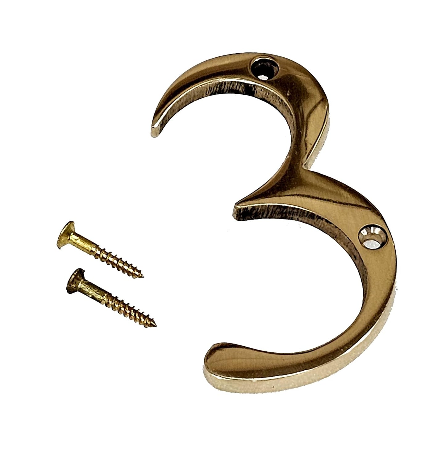 eSplanade 3" Brass House Hotel Door Number Plaque – Numeric Numerical Digit Sign for Home Office Hotel Guest House – Polished Brass Finish with Screws
