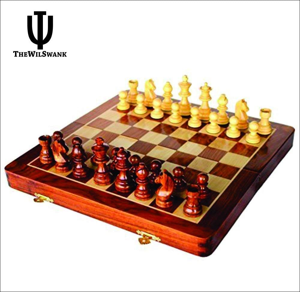 10 x 10 Inch Premium Foldable Magnetic Chess Set with Free Chess Bag and Strategy Guide Book (How to Play Chess)