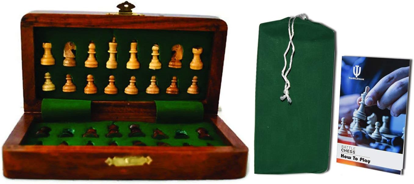 10 x 10 Inch Premium Foldable Magnetic Chess Set with Free Chess Bag and Strategy Guide Book (How to Play Chess)
