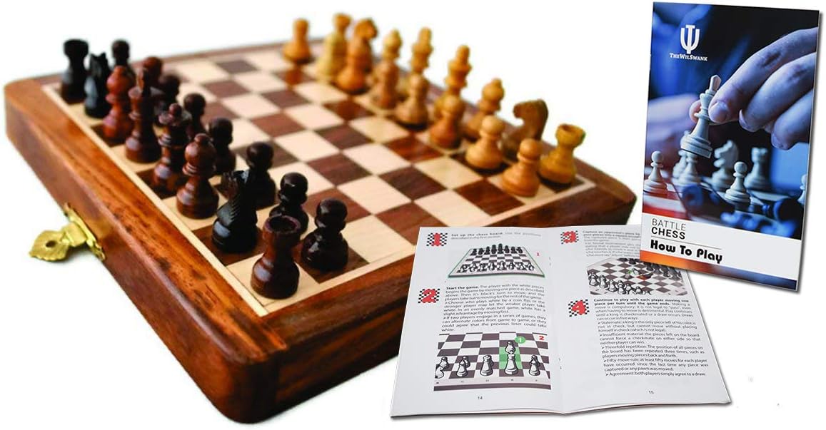 10 x 10 Inch Premium Foldable Magnetic Chess Set with Free Chess Bag and Strategy Guide Book (How to Play Chess)