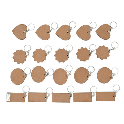 IVEI DIY MDF Key Chains Wood Sheet Craft - MDF Plain Square Shaped Key Chains for Painting Wooden Sheet Craft - Set of 20-2 in X 2 in for Decoupage MDF Plains, Resin Artwork & Decoration (Multi-shaped)