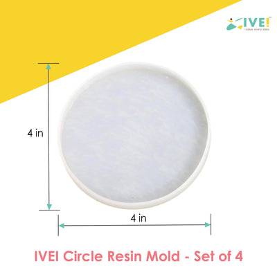 IVEI Circle Coaster Mold 4 inch - Set of 4 Durable, Flexible Silicone Mold for DIY Resin Coasters, Home Decor, and Crafting Projects - Easy Release, Reusable, Non-Stick (Coaster Set)