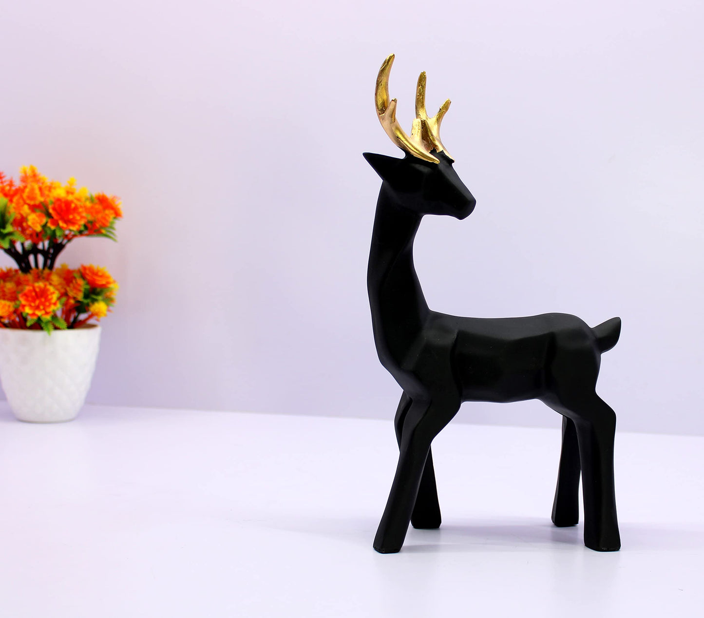 eSplanade Deer/Antelope Pair - Sculpture Showpiece | Decorative Items - Home Decor | Brass - 8" & 7.5" Inches - Brown, Black