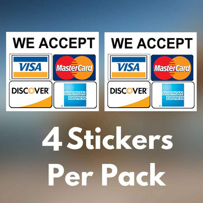 eSplanade We Accept Visa, MasterCard, Amex and Discover Credit Cards Sign Sticker Decal - Easy to Mount Weather Resistant Long Lasting Ink