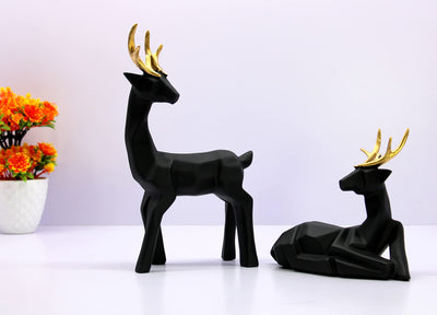 eSplanade Deer/Antelope Pair - Sculpture Showpiece | Decorative Items - Home Decor | Brass - 8" & 7.5" Inches - Brown, Black