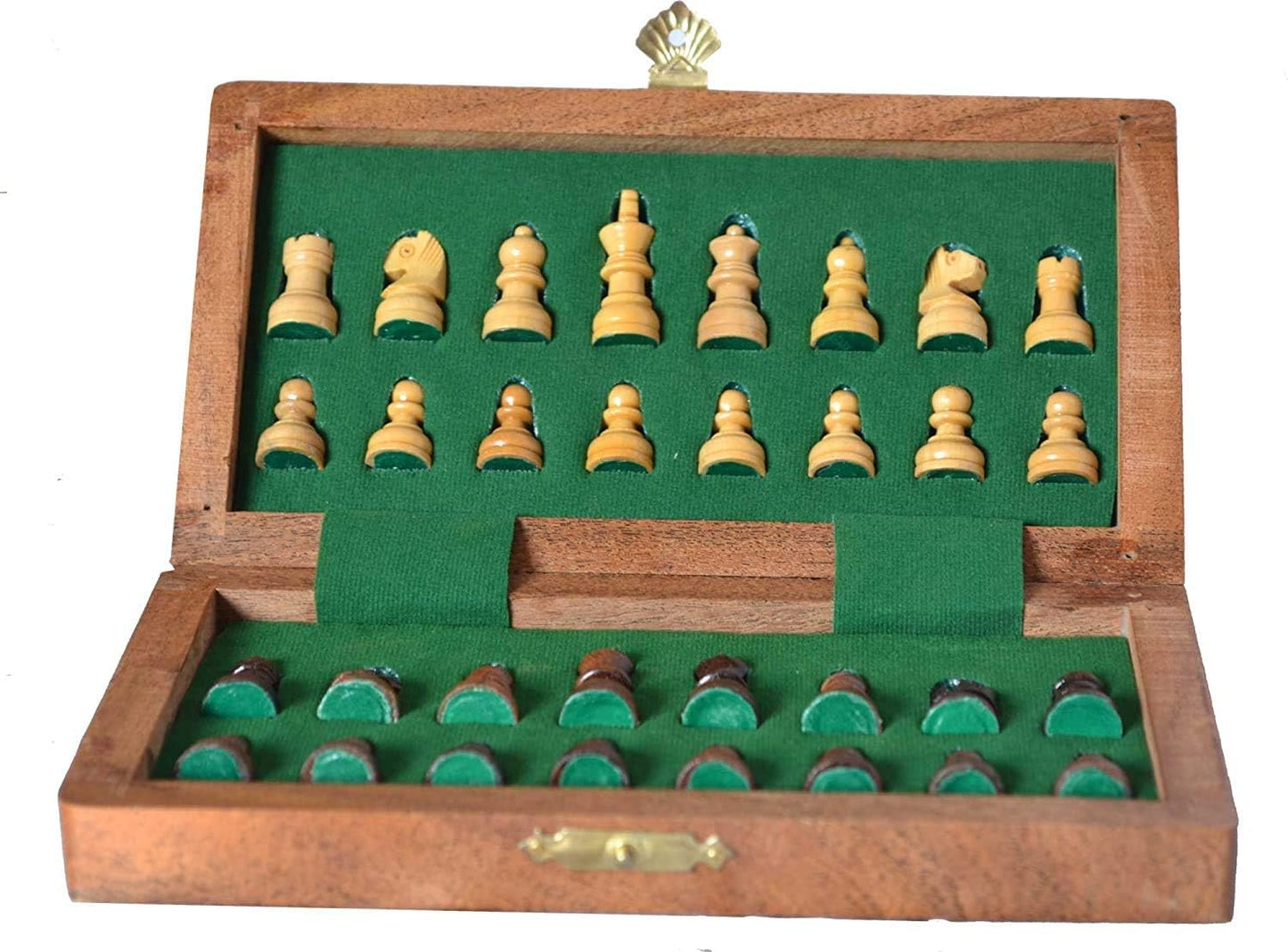 Handmade Wooden Rosewood Foldable Magnetic Chess Game Board with Storage Slots, 7 Inch