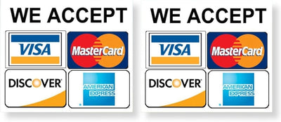 eSplanade Credit Card Vinyl Sticker Decal - 2 PACK - We Accept - Visa, MasterCard, Amex and Discover - 3.5" x 3.5" Vinyl Decal for Window - Shop, Cafe, Office, Restaurant