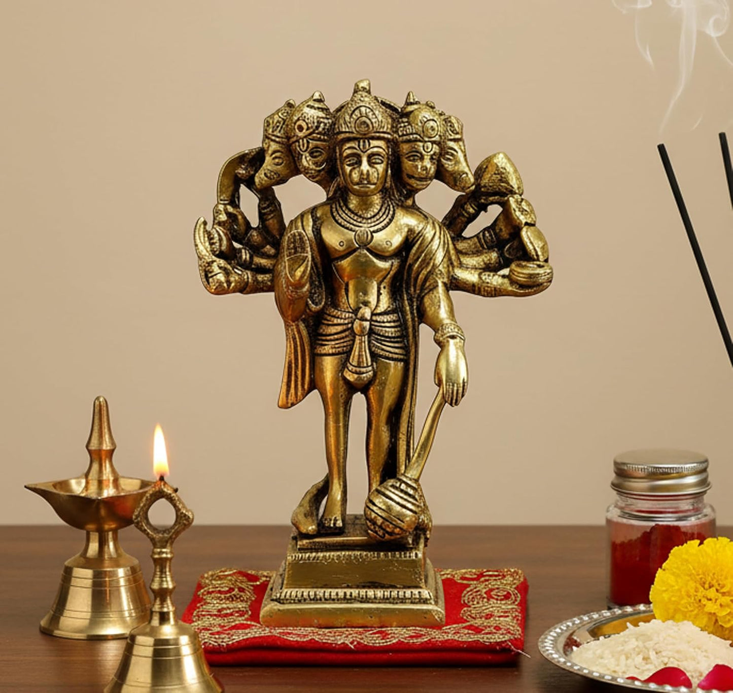 ESPLANADE Brass Panchmukhi Hanuman Anjaneya Pavan Putra Bajrangbali Idol Murti Moorti Statue (6.5 Inch)