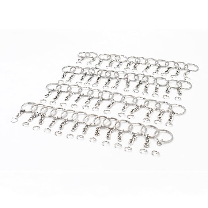IVEI DIY Keychain Rings with Open Jump Rings for Craft | Metal Split Keyring of 25mm | Set of 50 for Jewlery, Charms and Purse Making | Craft Essentials for Small Businesses (Keychain Rings Set 50)