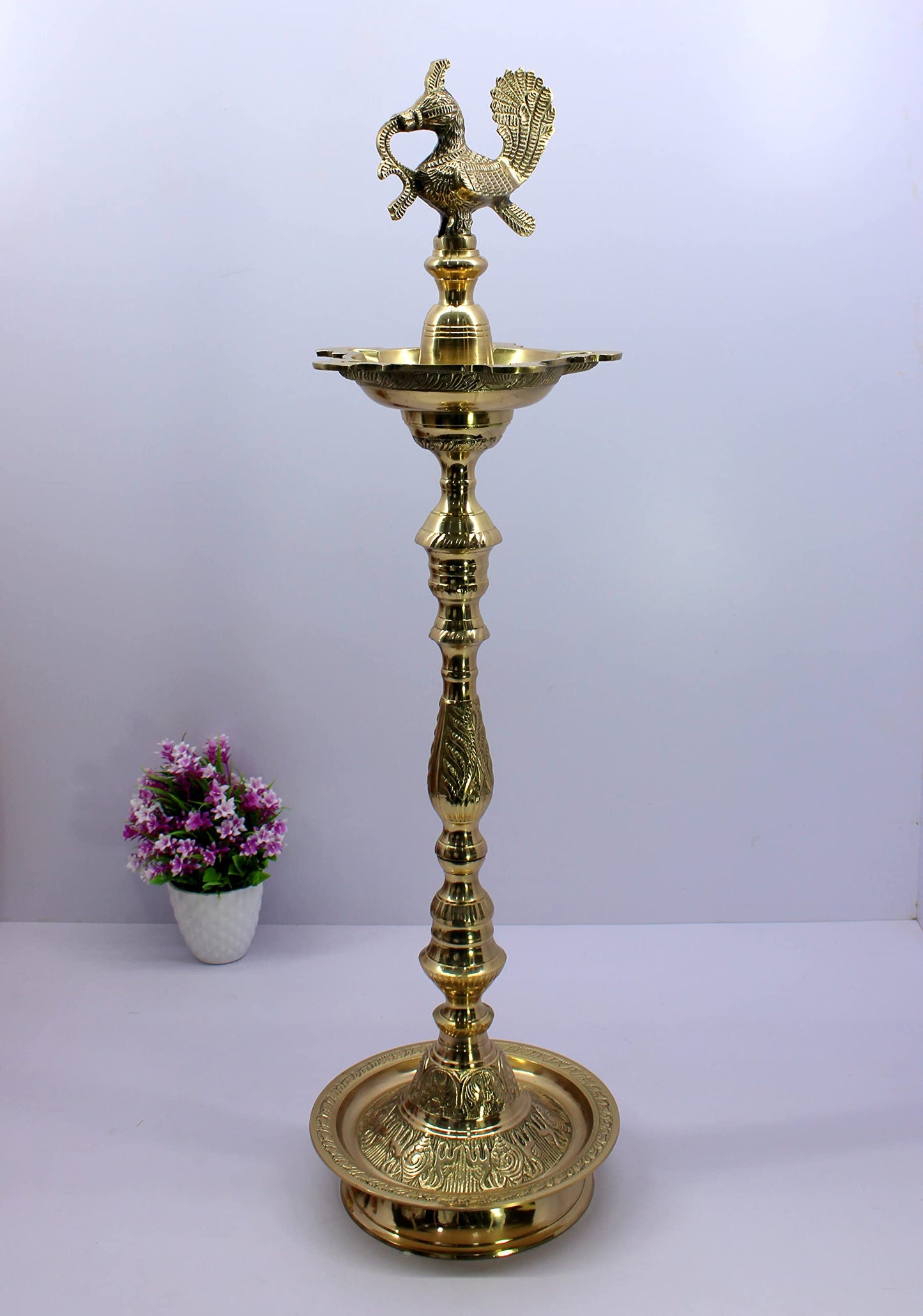 eSplanade Bird Oil Lamp Diya Deepak Deepam Kuthu Vilakku | Lamps for Home and Office | Home Decor | Brass - 30" Inches (Big Size)
