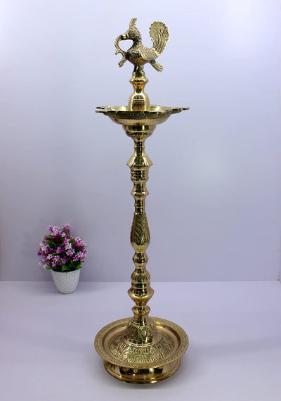 eSplanade Bird Oil Lamp Diya Deepak Deepam Kuthu Vilakku | Lamps for Home and Office | Home Decor | Brass - 30" Inches (Big Size)
