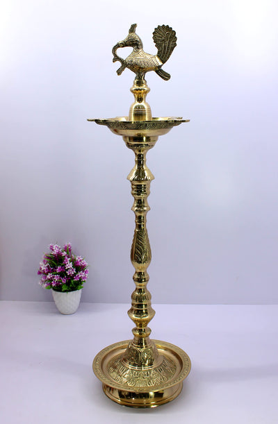 eSplanade Bird Oil Lamp Diya Deepak Deepam Kuthu Vilakku | Lamps for Home and Office | Home Decor | Brass - 30" Inches (Big Size)