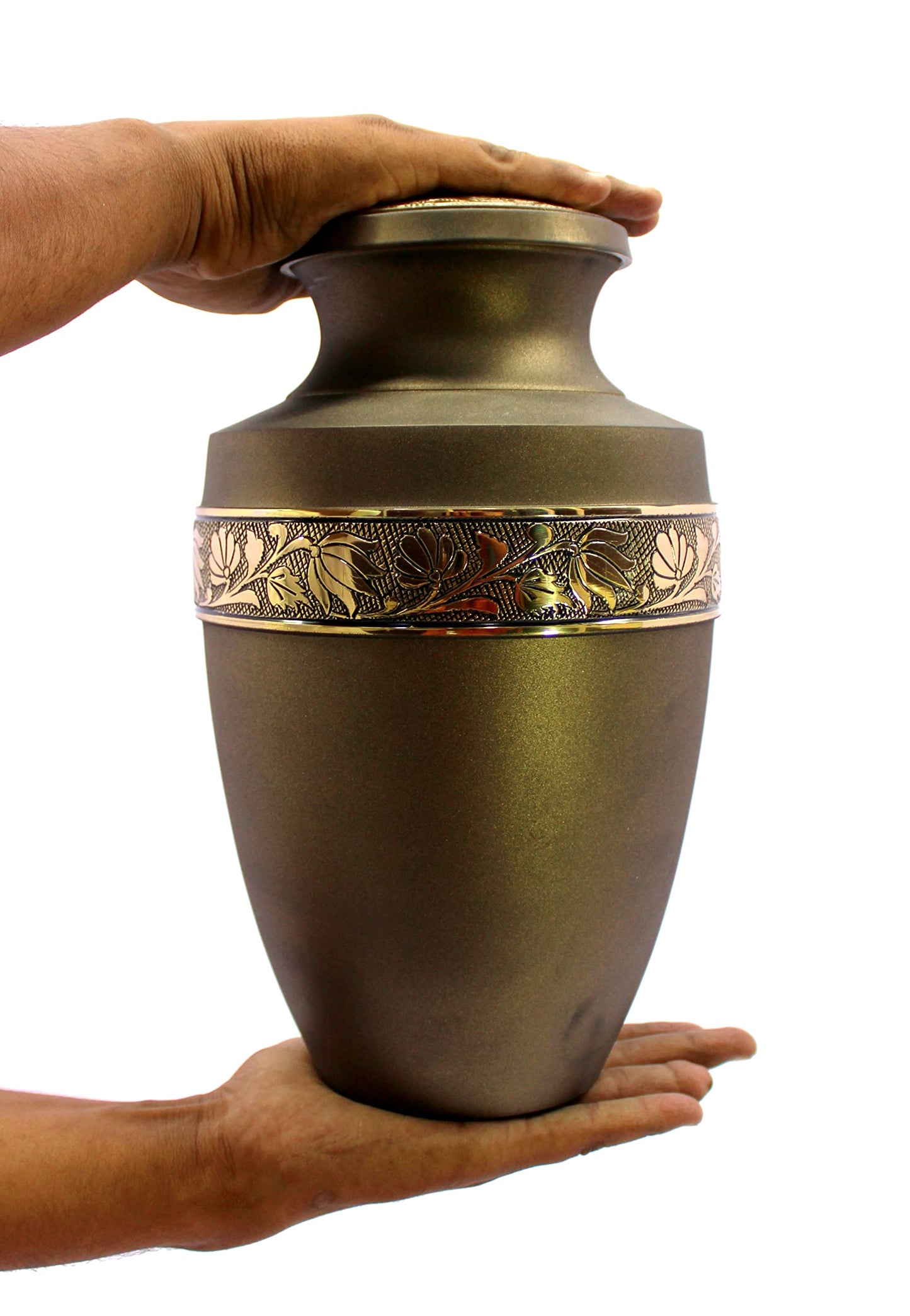 eSplanade Brass Cremation Urn Memorial Jar Pot Container | Full Size Urn for Funeral Ashes Burial | Engraved Metal Urn |