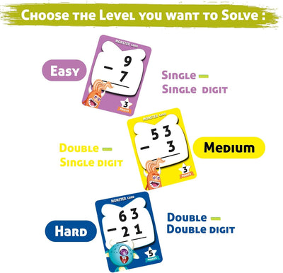 Yuka Champs Upmath Flash Cards for Subtraction, Math Card Games for Kids Ages 6-12, Multi Level Play Homeschool Educational Games, Learn Upto Double Digit Subtraction, 135 Cards, 1-4 Players