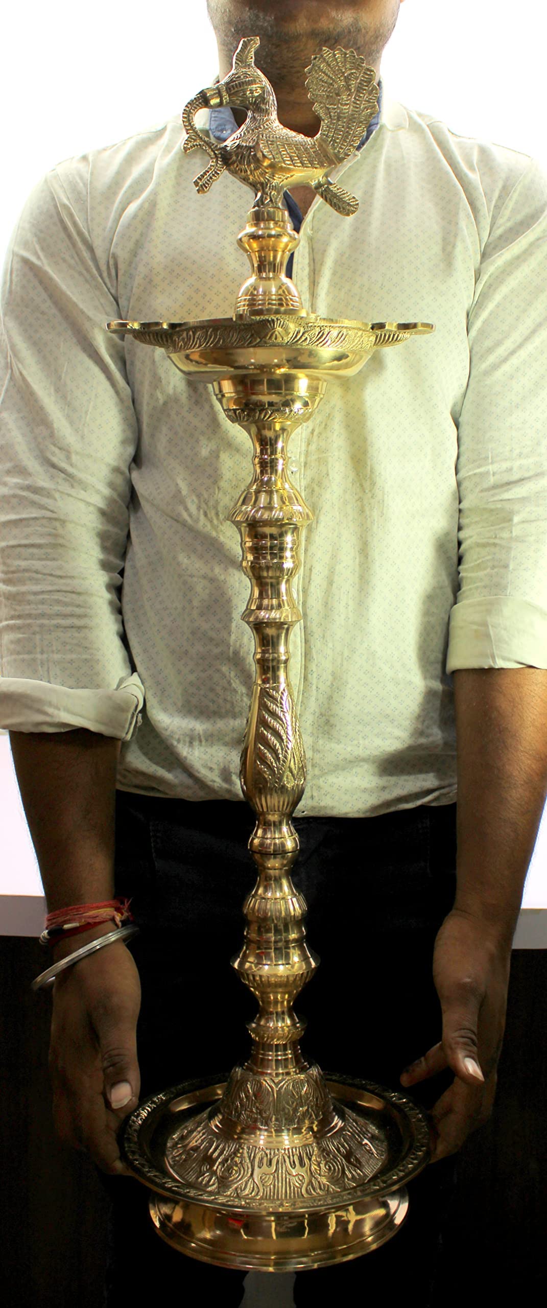 eSplanade Bird Oil Lamp Diya Deepak Deepam Kuthu Vilakku | Lamps for Home and Office | Home Decor | Brass - 30" Inches (Big Size)