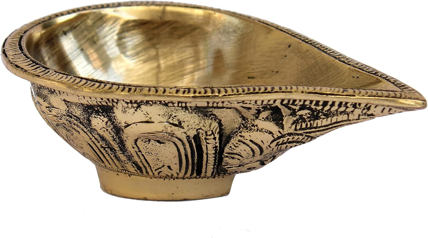 Brass Diya Deepam Oil Lamp Kuthu Vilakku | Home Decor | Golden - 4.5" Inches Length (4.5" Inch)