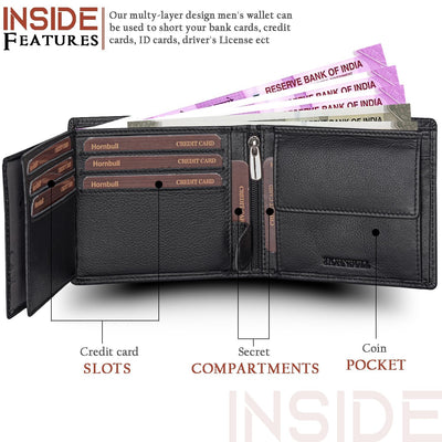 HORNBULL Themes Black Mens Leather Wallet, Keyring & Pen Combo Gift Set for Men | Wallet Men Leather Branded