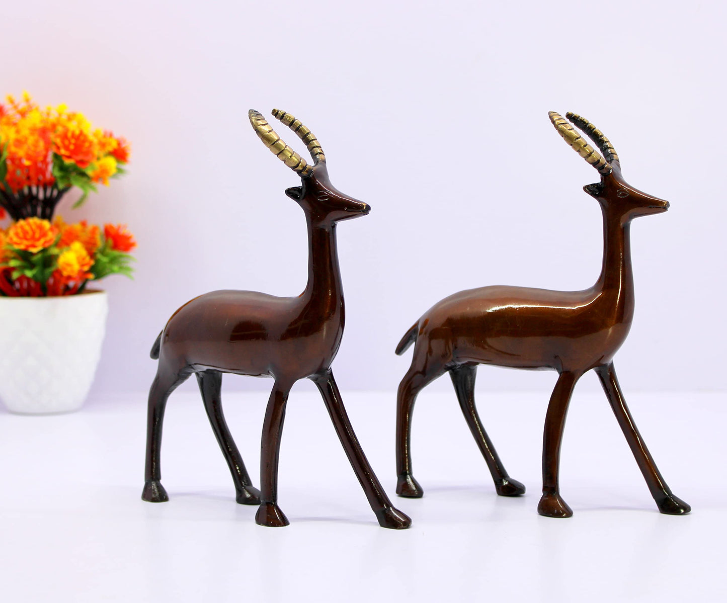 eSplanade Deer/Antelope Pair - Sculpture Showpiece | Decorative Items - Home Decor | Brass - 8" & 7.5" Inches - Brown, Black