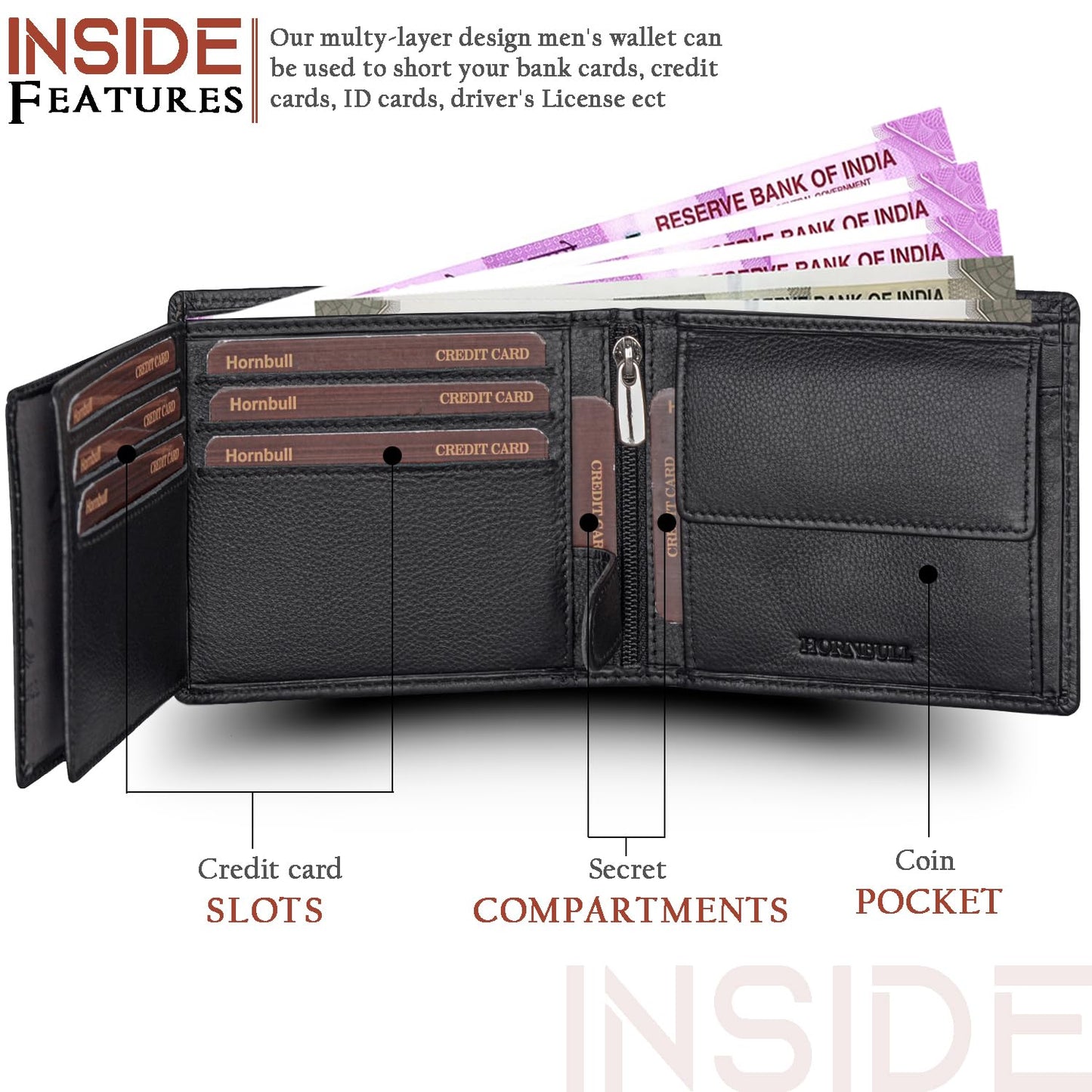 HORNBULL Themes Black RFID Blocking Leather Wallet for Men | Wallets Men Leather
