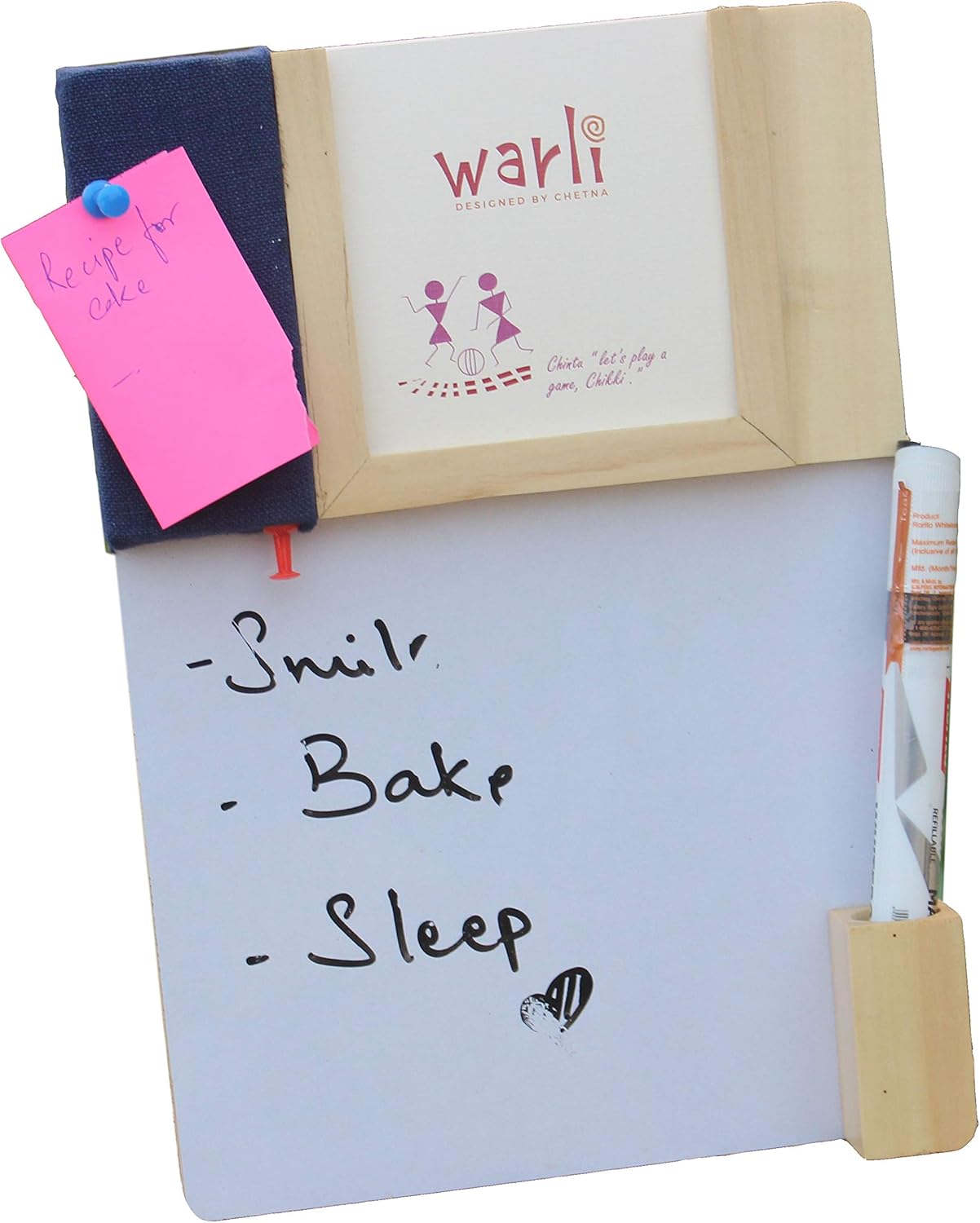 IVEI Warli Calendar with Pin Board & White Board - Magnet Board Calendar for Fridge - Utility Desk Calendar Dry Erase Board - Mini Calendar Fridge Magnet with Whiteboard & Pinboard - Brown, Green, Wine, Yellow, Blue