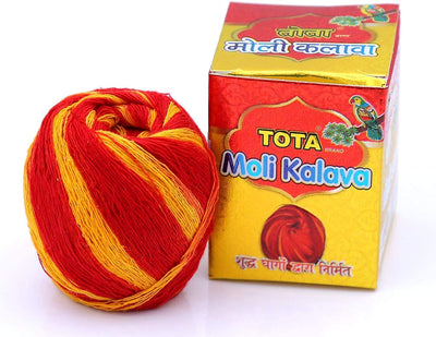 Tota Combo of Kumkum Roli, Cow Ghee Wicks and Moli Kalawa for Pooja Thali, Hawan, Tilak - Pack of 3 Indian Puja Items