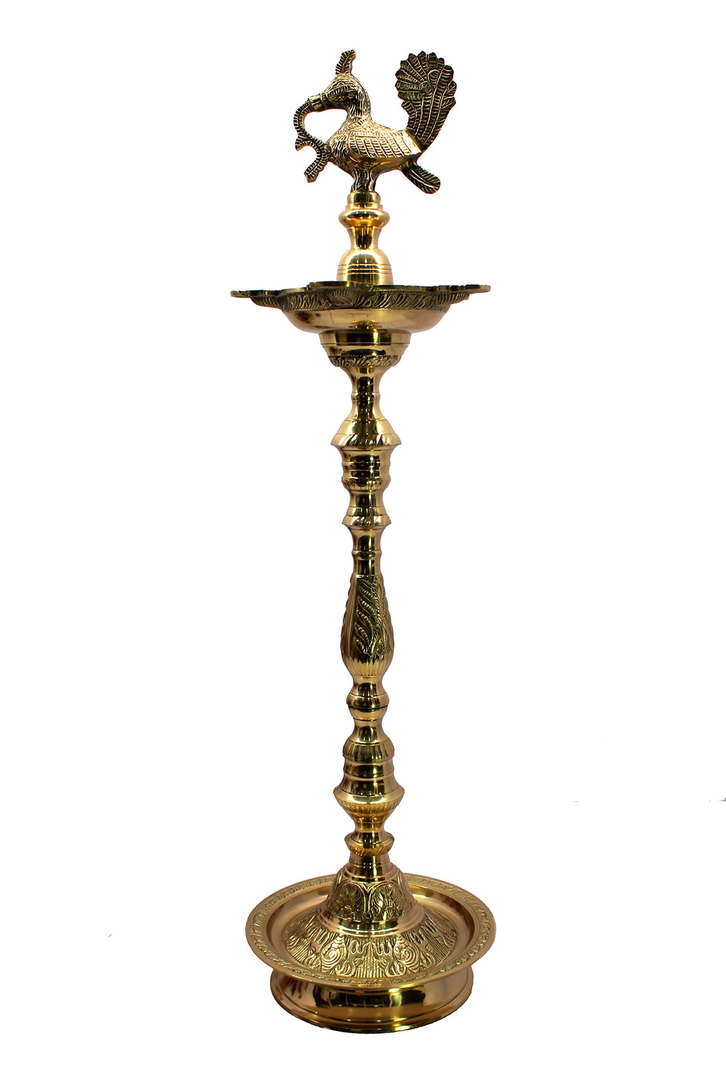 eSplanade Bird Oil Lamp Diya Deepak Deepam Kuthu Vilakku | Lamps for Home and Office | Home Decor | Brass - 30" Inches (Big Size)