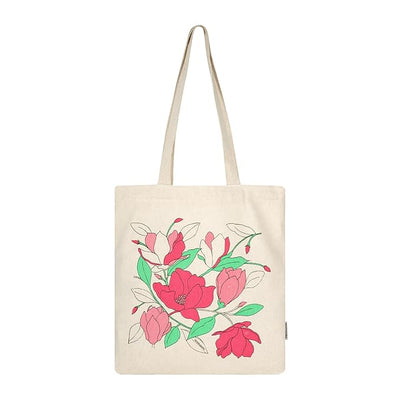 SKAPADORO, Canvas Zip Tote - 100% Cotton, Ecofriendly Printed Tote Bags For Travel, College & Beach, Shopping, Grocery, Easy to Wash Trendy Everyday Shoulder Bag (1, Magnolia Flower)