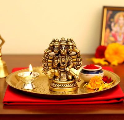 ESPLANADE Brass Panchmukhi Hanuman Anjaneya Pavan Putra Bajrangbali Idol Murti Moorti Statue (2.5 Inch)