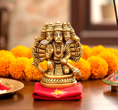 ESPLANADE Brass Panchmukhi Hanuman Anjaneya Pavan Putra Bajrangbali Idol Murti Moorti Statue (2.5 Inch)