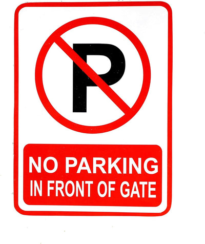 eSplanade No Parking in Front of Gate Sign Red & White Sticker Decal - Easy to Mount Weather Resistant Long Lasting Ink (Size 7.5"x5.5")