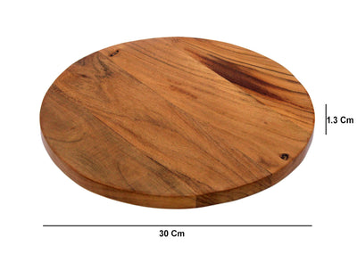 KLEO Wooden Round Chopping Board, Cutting Board, Serving Board | Acacia Wood Plate for Pizza, Vegetables, Fruits, and Cheese