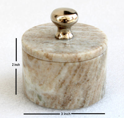 KLEO Marble Salt and Spice Holder with Lid | Small Container | Stone Salt Box/Canister for Kitchen and Dining | Saunf Holder (Beige)