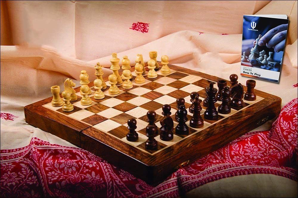 10 x 10 Inch Premium Foldable Magnetic Chess Set with Free Chess Bag and Strategy Guide Book (How to Play Chess)