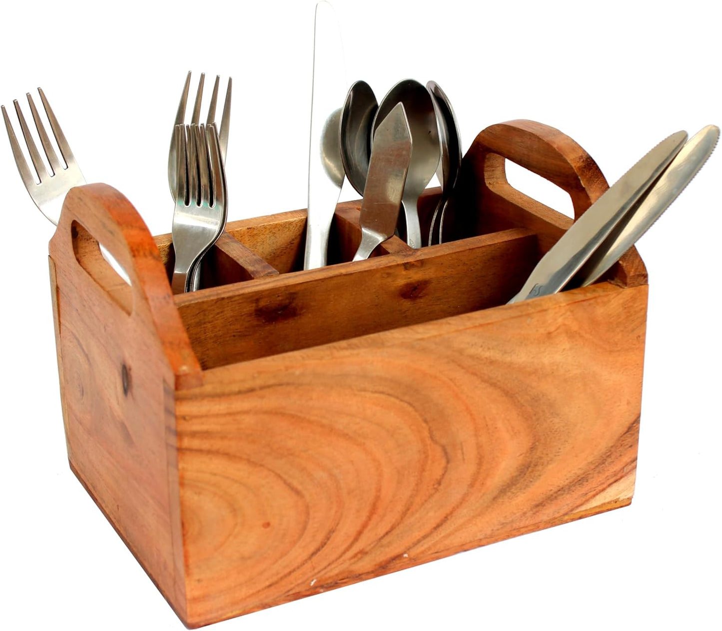 eSplanade Wooden Cutlery Spoon Stand for Dining Table Chammach Stand | Multipurpose Cutlery Holder for Kitchen Rack - Wood - L-8" Inches - Brown