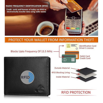 HORNBULL Men's Stylist Black Genuine Leather Wallet with RFID Protection | Branded Gift Wallet for Men