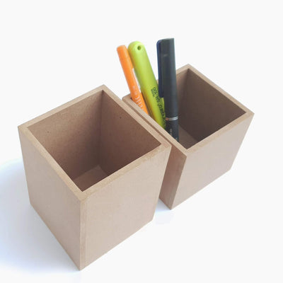 IVEI DIY MDF Stationery Holder Wood Sheet Craft - Plain MDF Cutouts Pen-Pencil Stationery Stand Desktop Organizer - Set of 2 for Painting Wooden Sheet Craft, Decoupage, Resin Art Work & Decoration