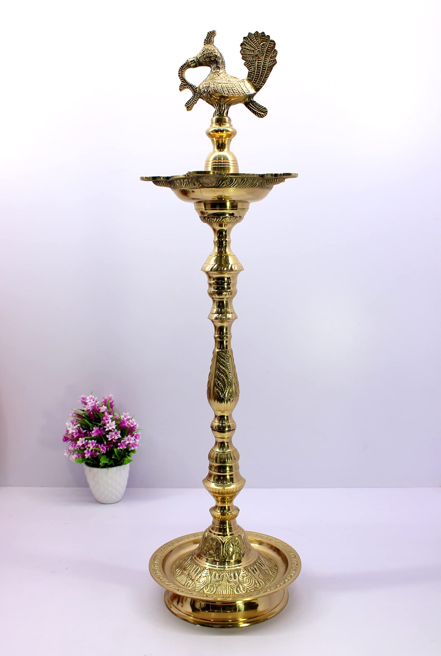 eSplanade Bird Oil Lamp Diya Deepak Deepam Kuthu Vilakku | Lamps for Home and Office | Home Decor | Brass - 30" Inches (Big Size)