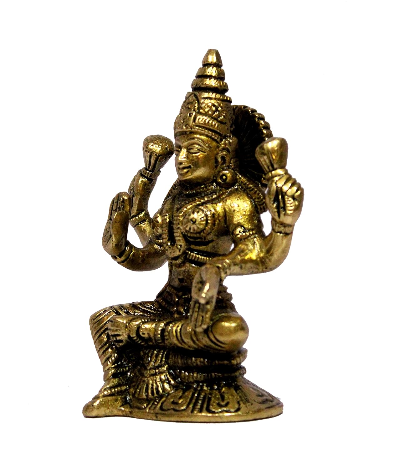 ESPLANADE Brass Laxmi Lakshmi Goddess Murti Idol Statue Figurine Sculpture - Pooja Idols - Home Decor - Golden - 4.75" Inches