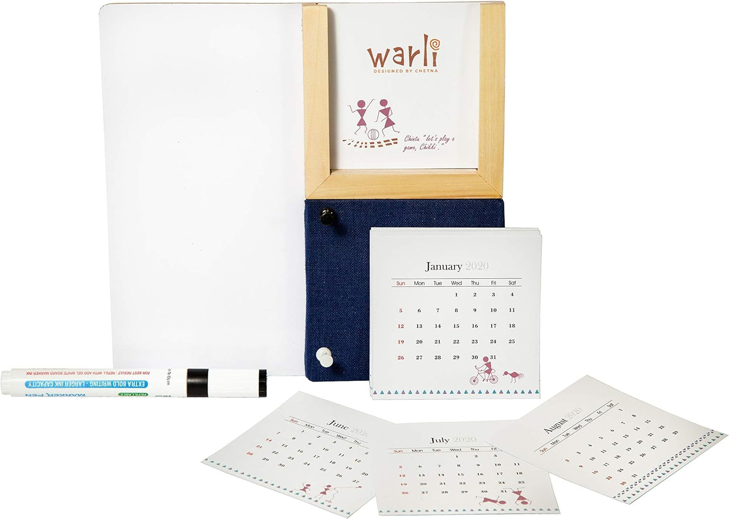 IVEI Warli Desk Calendar with Whiteboard, Pin Board & Pen Holder - Table Top Calendar Set - All-in-one Calendar Desk Organizer - Innovative gift for Office Desk Decor, School, Home