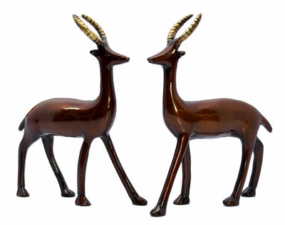 eSplanade Deer/Antelope Pair - Sculpture Showpiece | Decorative Items - Home Decor | Brass - 8" & 7.5" Inches - Brown, Black