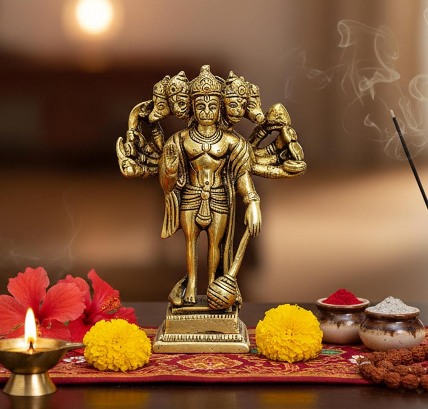 ESPLANADE Brass Panchmukhi Hanuman Anjaneya Pavan Putra Bajrangbali Idol Murti Moorti Statue (6.5 Inch)