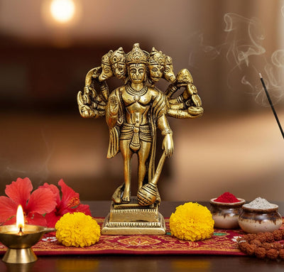 ESPLANADE Brass Panchmukhi Hanuman Anjaneya Pavan Putra Bajrangbali Idol Murti Moorti Statue (6.5 Inch)