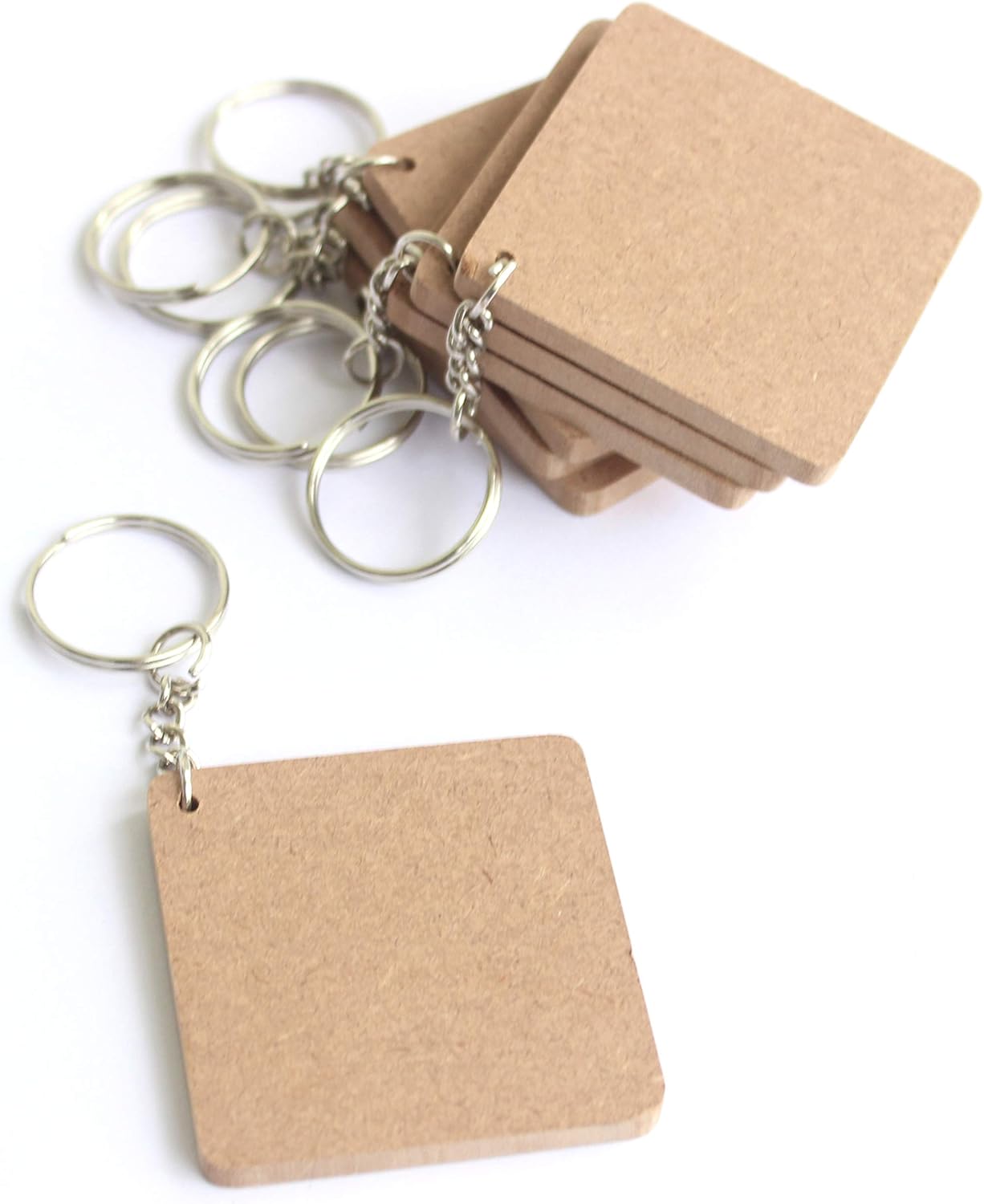 IVEI DIY MDF Key Chains Wood Sheet Craft - MDF Plain Square Shaped Key Chains for Painting Wooden Sheet Craft - Set of 20-2 in X 2 in for Decoupage MDF Plains, Resin Artwork & Decoration (Multi-shaped)